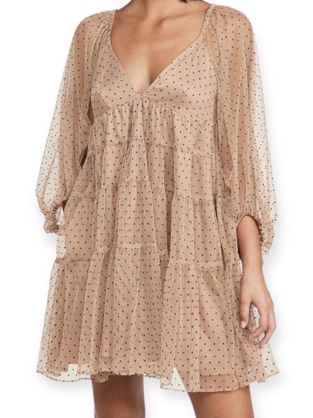 STAUD Beige Polka Dot Tiered Mini Dress - Picture 2 of 2